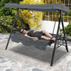 Convertible 3-seat patio swing chair in gray, featuring adjustable canopy and cushions, perfect for backyard relaxation.