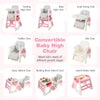 Convertible baby high chair in pink with double-layer tray, adjustable backrest, and multifunctional design for various.