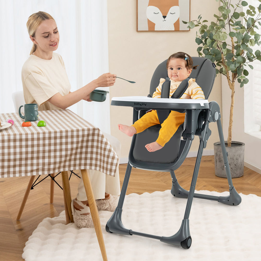 3-In-1 Convertible Baby High Chair with 7 Heights and Double Food Tray-Dark Gray - Gallery View 1 of 9