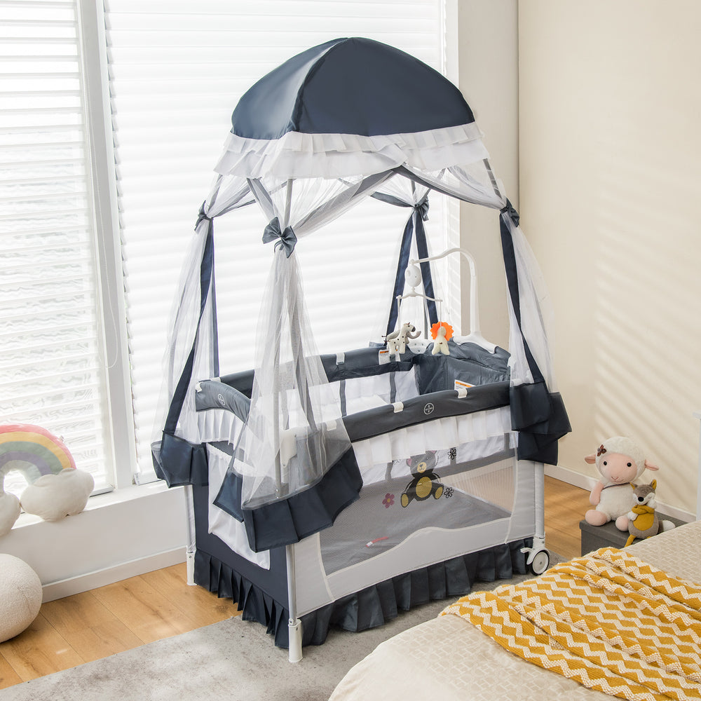 Convertible Bassinet with Removable Changing Table and Detachable Mesh Net-Grey - Gallery View 1 of 6