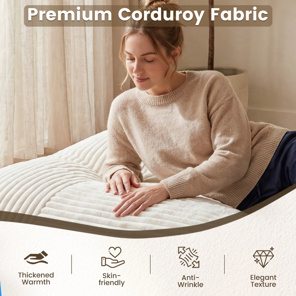Convertible bean bag floor sofa in beige with premium corduroy fabric, offering thickened warmth and elegant texture for comfort.