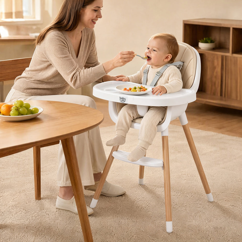 Convertible High Chair with 5-Point Harness for Babies and Toddlers-Beige - Gallery View 1 of 11