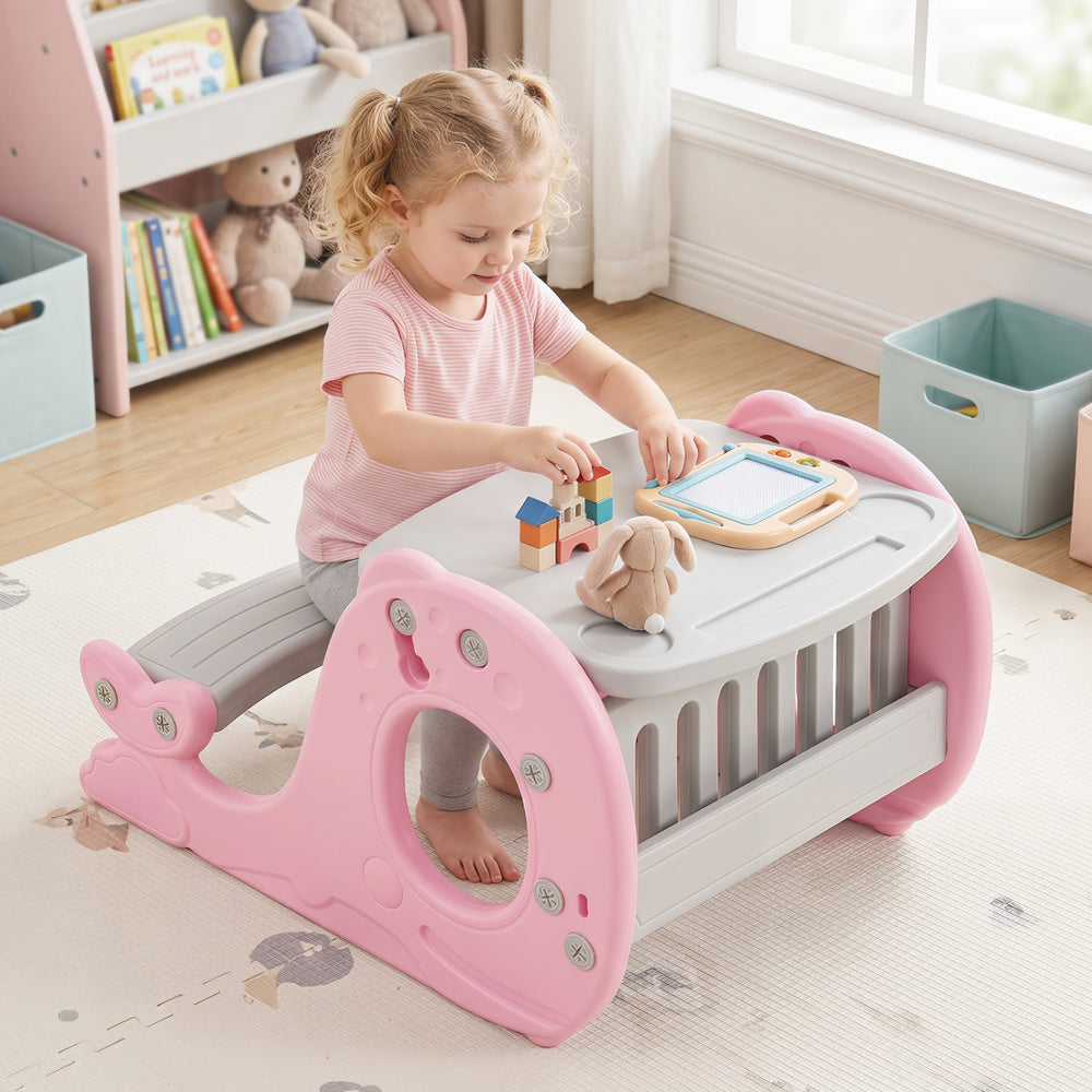 Convertible Kids Activity Table Set Toddler Easel with Erasable Whiteboard-Pink - Gallery View 1 of 11