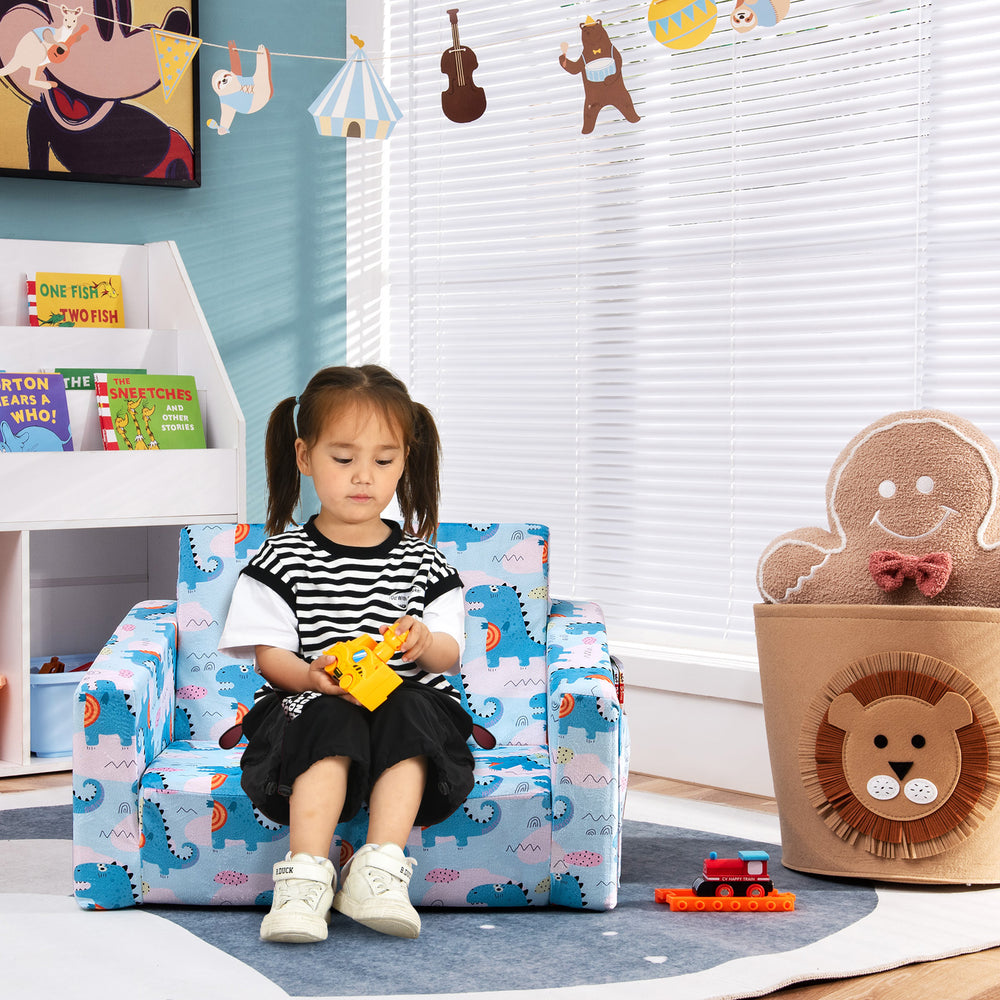 2-in-1 Convertible Kids Sofa with Velvet Fabric-Light Blue - Gallery View 1 of 10