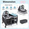 4-in-1 convertible portable baby playard in blue with bassinet, changing table, and music box for versatile use.
