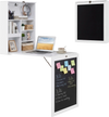 Convertible wall-mounted table in white with chalkboard, offering a space-saving work and storage solution.