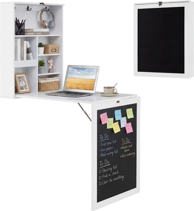 Costway Folding Wall-Mounted Desk with Storage Chalkboard 50347819 New