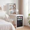 Convertible wall-mounted desk in white with chalkboard, featuring storage compartments and a smooth working surface.