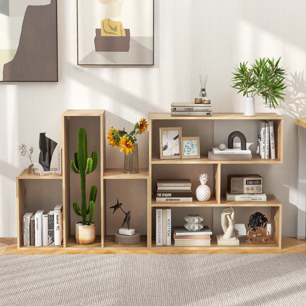 Geometric Convex Bookshelf with 3 open shelves, featuring anti-toppling devices, perfect for living room or office.