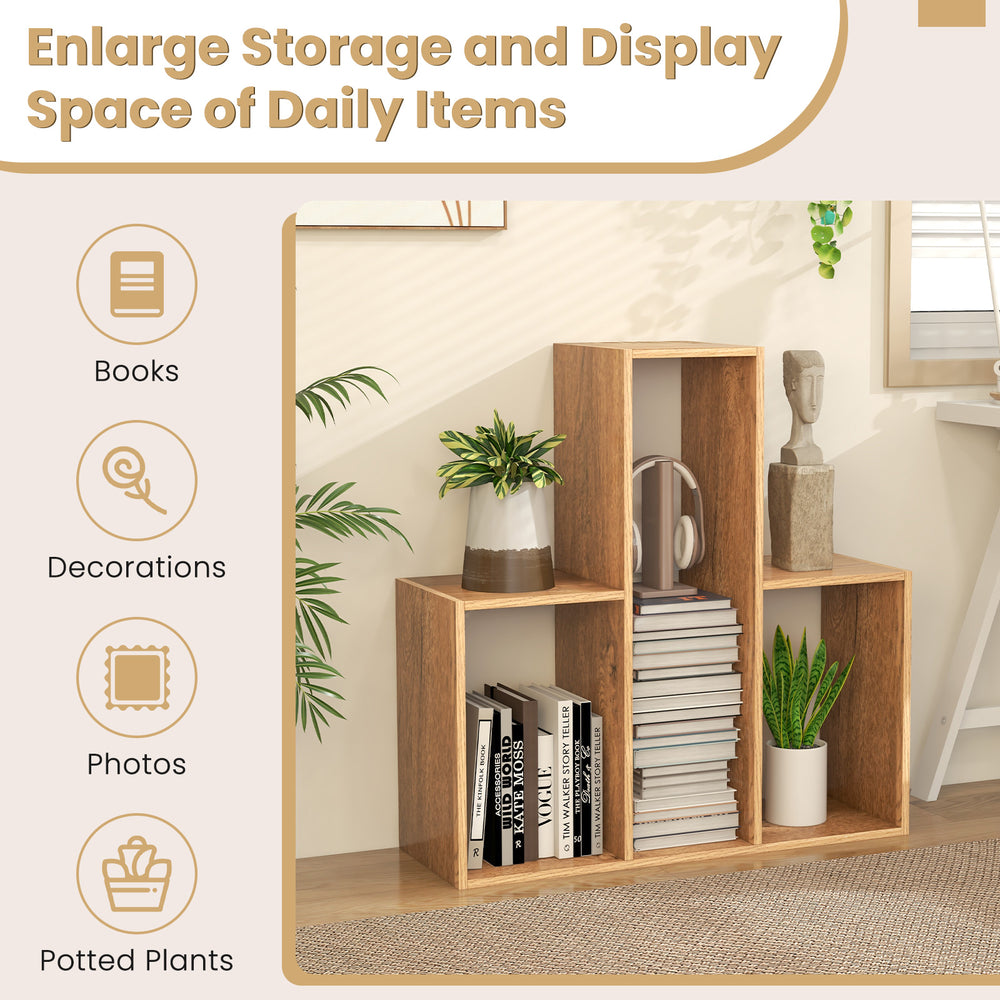 Three-shelf Convex bookshelf in geometric design, ideal for organizing books and decorations in living room or office.