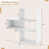 Convex bookshelf in white features 3 open shelves, anti-toppling device, and geometric design for versatile storage.