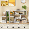 Convex bookshelf in white features three open shelves, geometric design, and anti-toppling device for stability in any room.