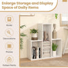 Convex bookshelf in white features three open shelves for storage and display, ideal for living room or office use.