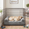 Cooling gel memory foam dog bed in light gray with 3-sided bolster, perfect for medium dogs and easy to clean.
