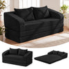 Corduroy loveseat sleeper sofa in black with 2 removable back cushions, easily converts for relaxing or resting.