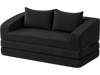 Corduroy loveseat sleeper sofa in black with two removable back cushions, perfect for living room or bedroom use.