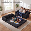 Corduroy loveseat sleeper sofa in black with two back cushions, perfect for relaxing and enjoying quality time.