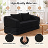 Corduroy loveseat sleeper sofa in black with two back cushions, featuring high-density foam and anti-slip bottom for stability.