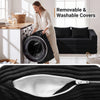 Corduroy loveseat sleeper sofa in black with removable, washable covers and two back cushions for versatile comfort.