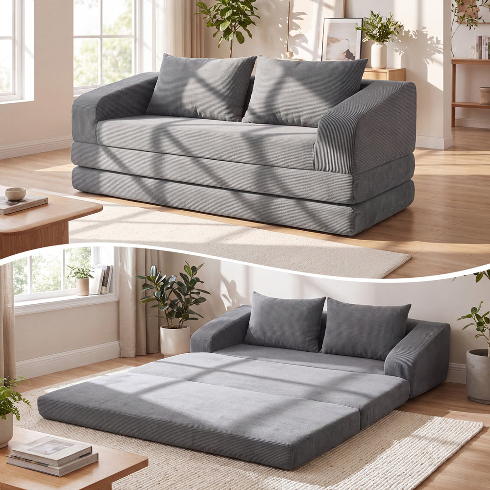 Corduroy Loveseat Sleeper Sofa with 2 Back Cushions for Living Room Bedroom Apartment-Gray - Gallery View 1 of 11