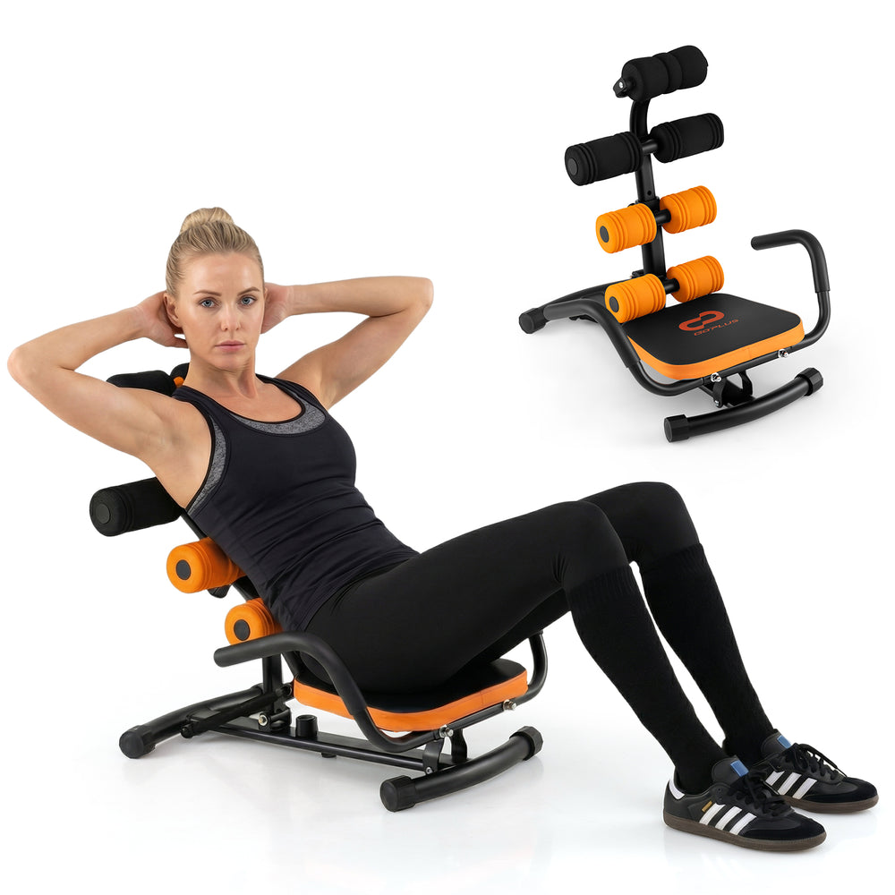 Abdominal trainer bench with adjustable height, foam rollers, and durable steel frame for effective core workouts.