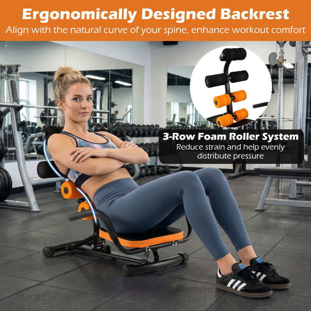 Core Fitness Abdominal Trainer with ergonomic backrest and 3-row foam roller system for comfortable workouts at home or.