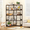 Corner Bookshelf 5-Tier L-Shaped Bookcase Etagere Bookshelf with Metal Frame-Rustic Brown - Gallery View 1 of 11