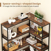 L-shaped 5-tier corner bookshelf in rustic brown with metal frame, ideal for maximizing space in any room.