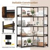 5-tier corner bookshelf in rustic brown with metal frame, featuring adjustable foot pads and reinforced guardrails for.