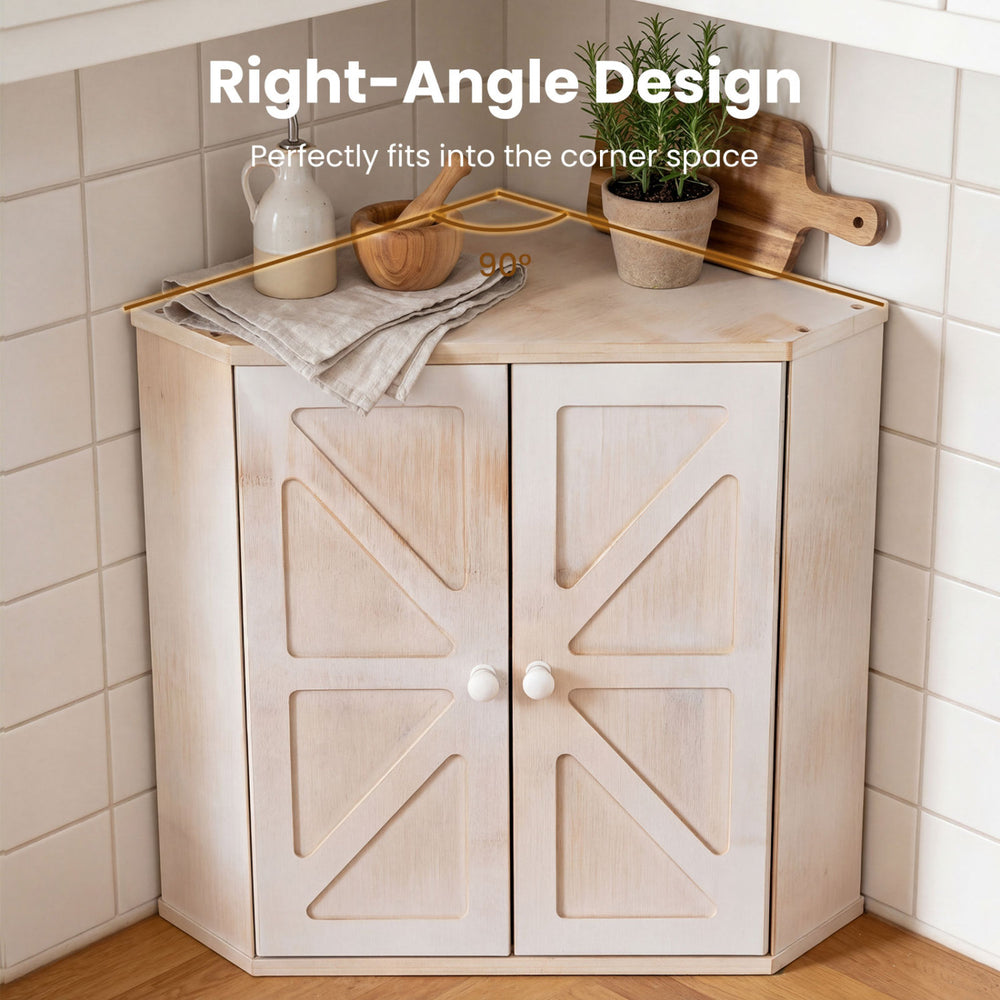 Corner bread box in white bamboo with dual-layer design, perfect for kitchen corners and versatile storage.