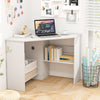 Corner Computer Desk Triangle Writing Workstation with Storage Shelf-White - Gallery View 1 of 13