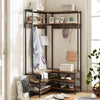 Corner Garment Rack with Open Shelves and 7 Hooks Shoe Bench-Rustic Brown - Gallery View 1 of 10