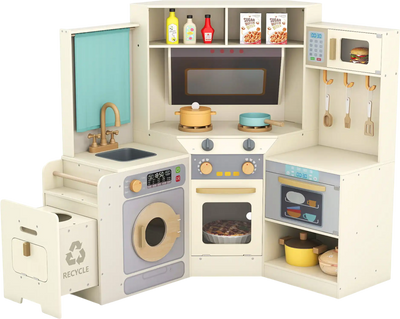 Costway Corner Kids Play Kitchen Lights Sounds Pull-Out Trash Can Stoves 12925845 New