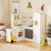 Corner kitchen playset for kids with lights and sounds, featuring a fridge, stove, and ample storage for imaginative.