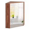 Corner medicine cabinet with mirror door in brown, featuring adjustable shelf and soft close hinges for efficient.