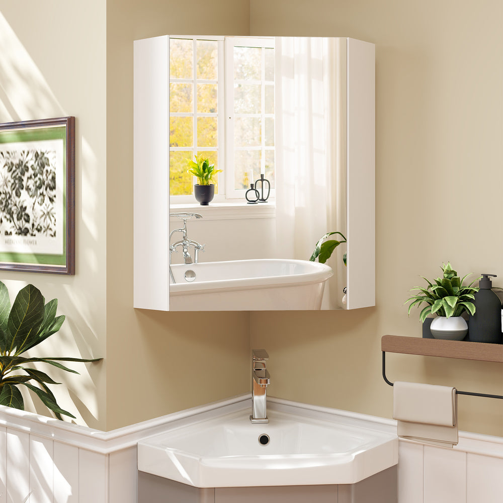 Corner Medicine Cabinet with Mirror with Open Mirror Door and Adjustable Shelf-White - Gallery View 1 of 10