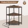 3-tier corner printer stand with rustic brown finish, metal frame, and built-in charging station for efficient.