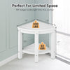 Heavy-duty white corner shower bench with storage shelf, made of waterproof HDPE, perfect for limited space.