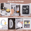 Interactive dark brown corner toy kitchen set featuring a stove, microwave, and removable sink for imaginative play.