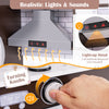Interactive dark brown toy kitchen set featuring a light-up hood, realistic sounds, and turning knobs for imaginative.