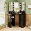 Corner Vanity Desk with 3-Color LED Lighted Mirror and Power Outlet-Black - Gallery View 1 of 10