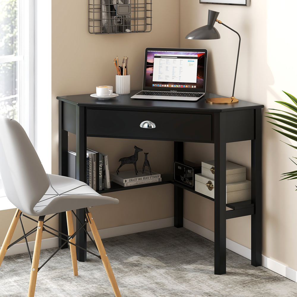 Corner Wooden Piece Laptop Computer Desk-Black - Gallery View 1 of 9
