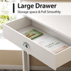 Large drawer of the white corner wooden laptop desk, offering ample storage and smooth pull for easy access.