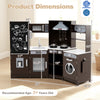 Detailed product dimensions of the espresso corner wooden play kitchen set, showcasing its space-saving design and.