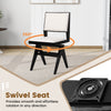 Swivel wooden dining chair with black rubber wood frame and white faux sherpa seat, ideal for kitchen or living room.