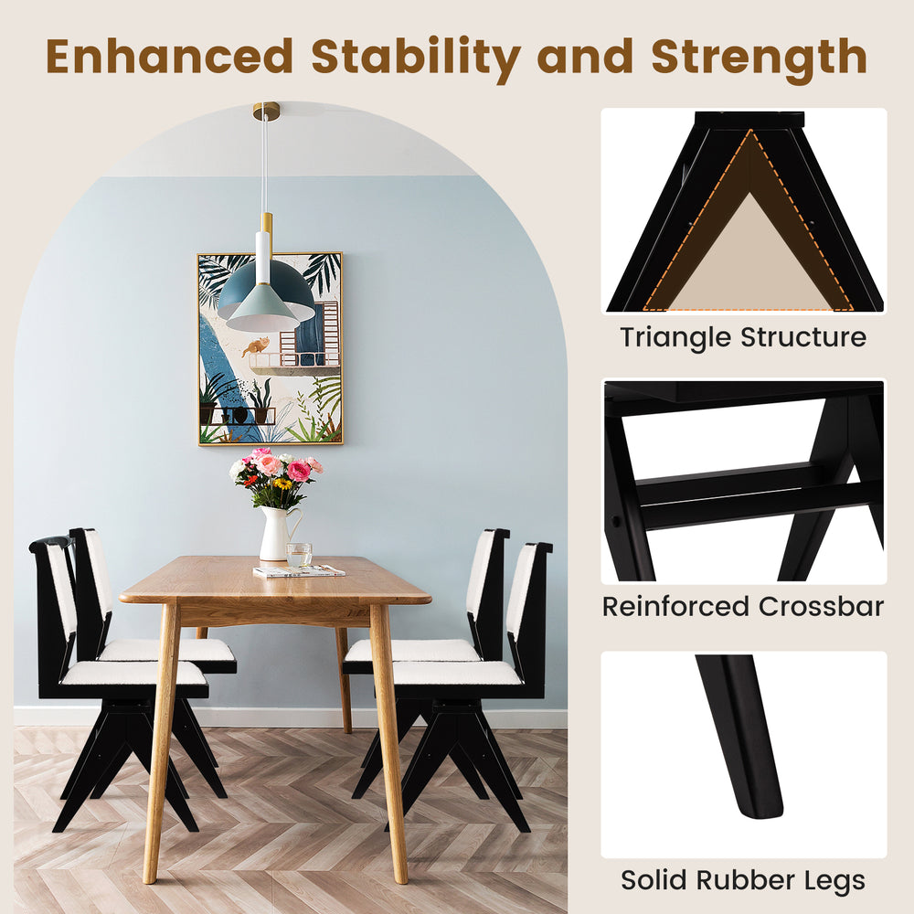 Swivel wooden dining chair set of 2 with black rubber wood frame and white faux sherpa upholstery for stylish seating.