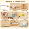 Engaging wooden baby walker features colorful beads, a swivel mirror, and rotating gears for toddlers aged 1+ to explore.