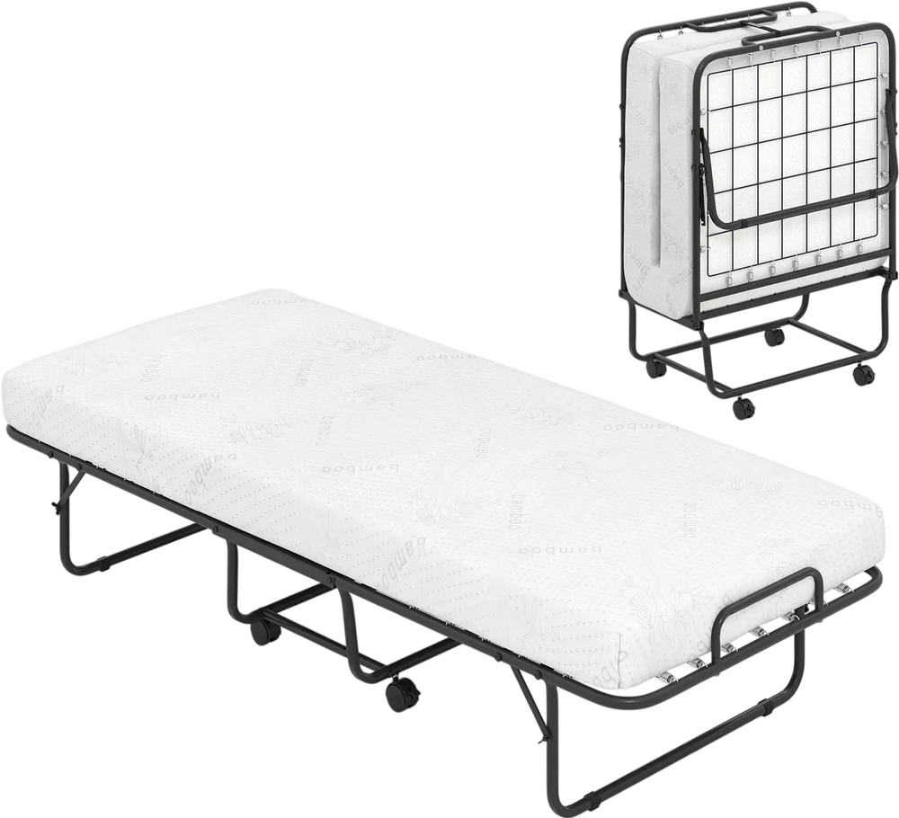 Cot Size Folding Bed Frame with Memory Foam Mattress and Metal Frame