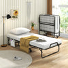 Folding cot bed with memory foam mattress and pillow, featuring a space-saving design and side storage pocket for.