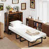 Murphy bed in rustic brown with a clean design, showcasing the foldable frame and compact storage features.